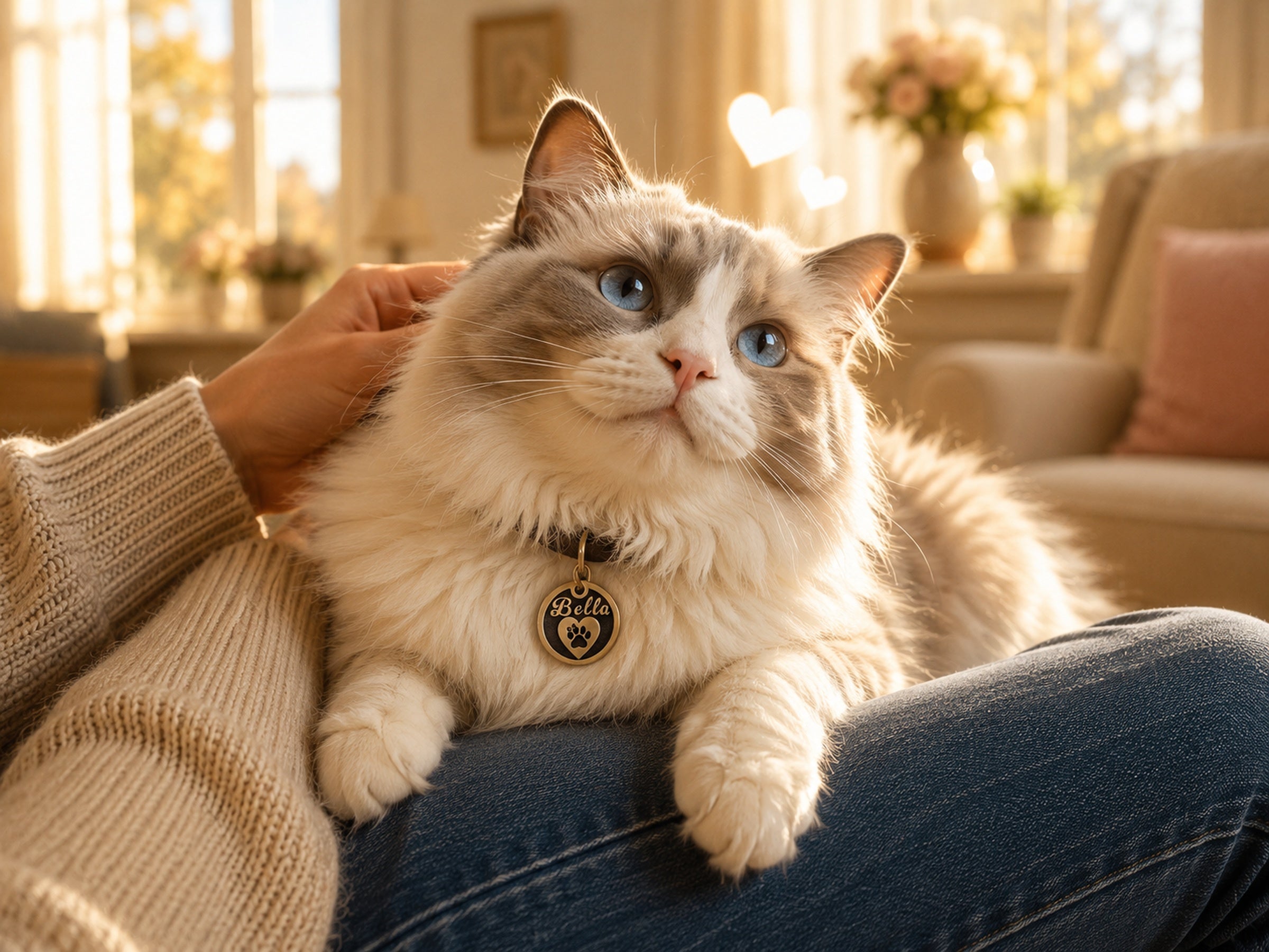 Cat wearing INMARK Heart pet tag